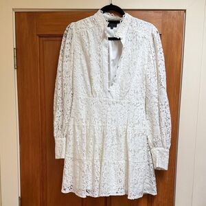 Bardot White Lace Long Sleeve Dress
